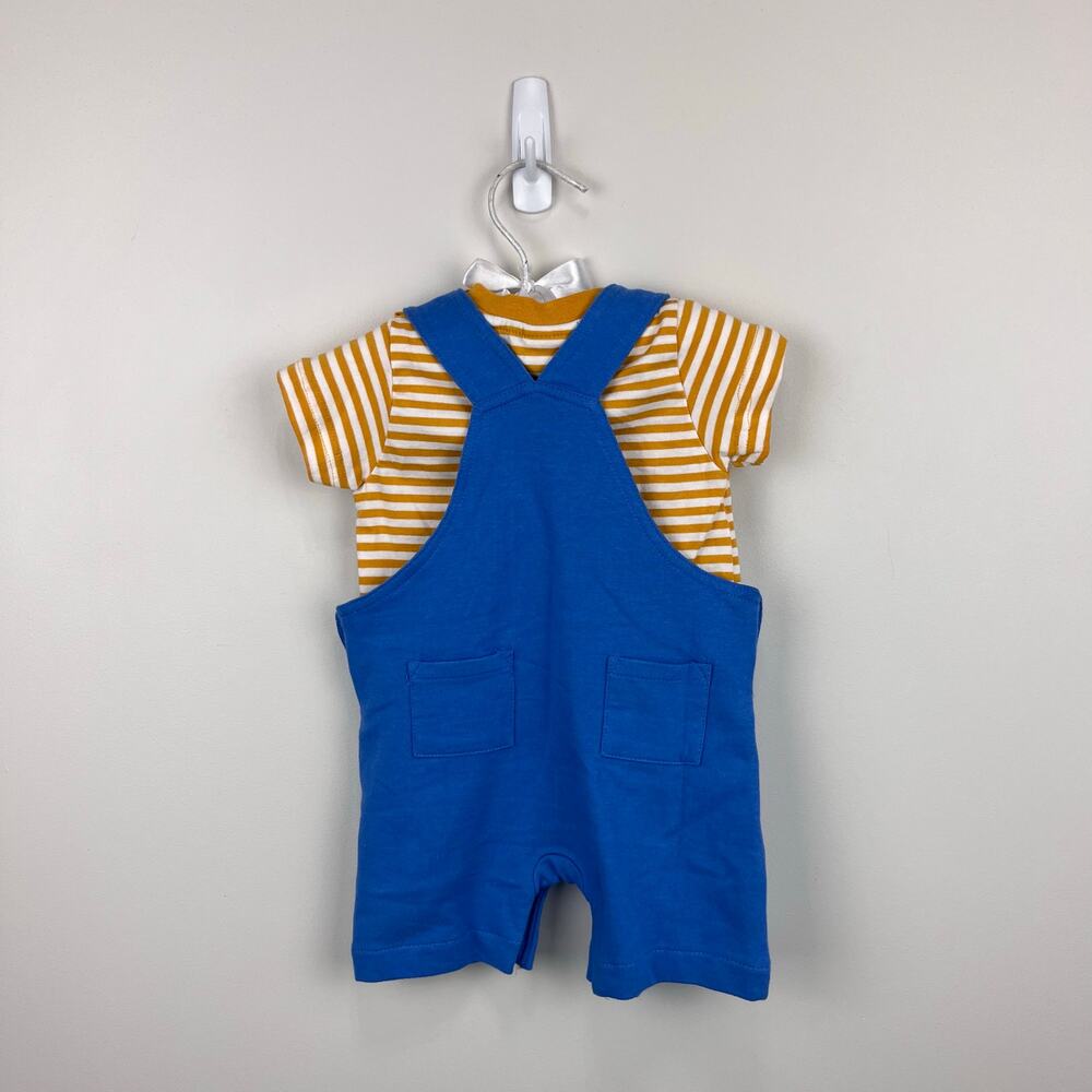 JoJo Maman Bebe Blue Easter Tractor Dungaree Romper & T-Shirt Set 0-3 Months - Picture 5 of 5